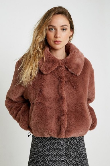 UO Faux Fur Crop Jacket in Brown ~ vintage look winter jackets