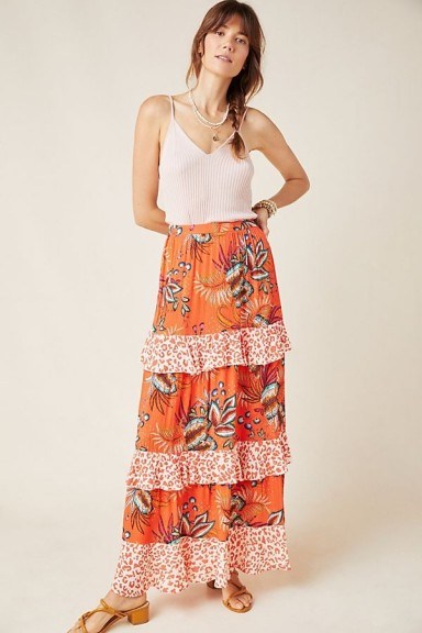 Farm x Anthropologie Jamima Floral-Printed A-line Midi Skirt - flipped