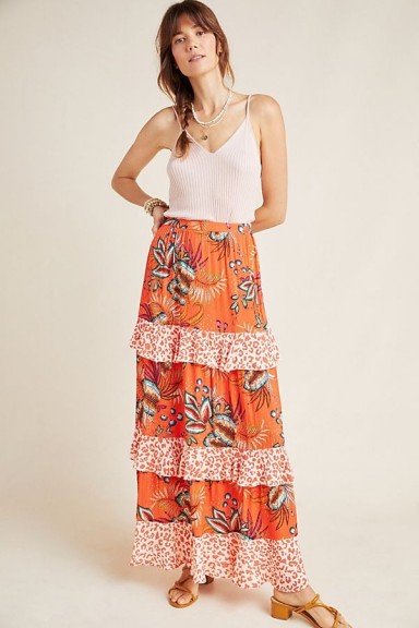 Farm x Anthropologie Jamima Floral-Printed A-line Midi Skirt