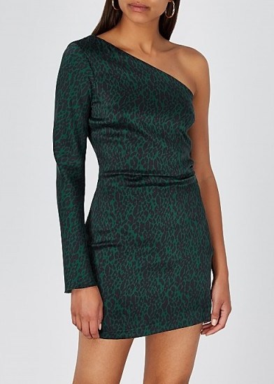 BEC & BRIDGE Animale Fever leopard-print silk mini dress / green one shoulder cocktail dresses - flipped