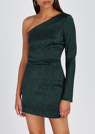 BEC & BRIDGE Animale Fever leopard-print silk mini dress / green one shoulder cocktail dresses