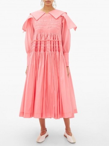 MOLLY GODDARD Bertha smocked organza dress ~ flamingo-pink dresses - flipped
