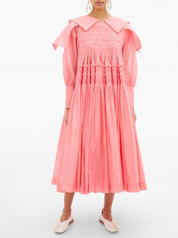 MOLLY GODDARD Bertha smocked organza dress ~ flamingo-pink dresses