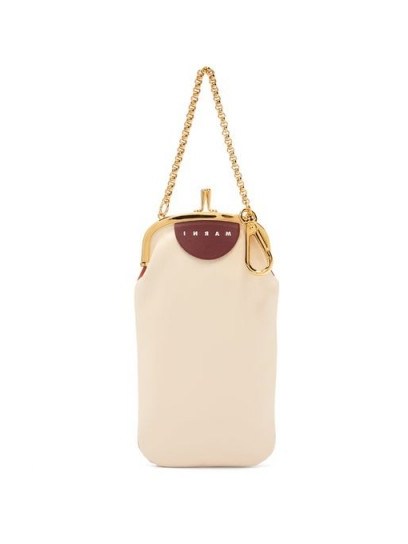 MARNI Bi-colour leather clutch in cream and tan | small colour block bags - flipped