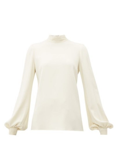 GIAMBATTISTA VALLI Bishop-sleeve high-neck crepe blouse in ivory
