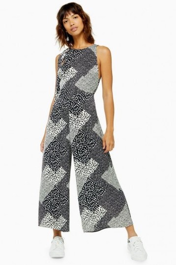 Topshop Black And White Print Wide Leg Jumpsuit | mixed-print summer jumpsuits - flipped