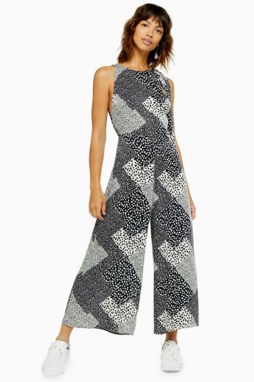 Topshop Black And White Print Wide Leg Jumpsuit | mixed-print summer jumpsuits