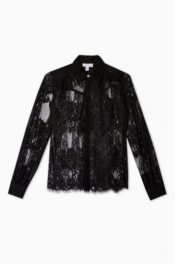 TOPSHOP Black Lace Shirt / sheer floral shirts - flipped