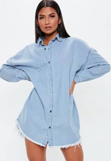 Missguided blue stonewash oversized denim shirt dress - flipped