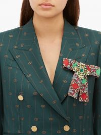 GUCCI Brocade crystal-embellished brooch ~ large jewelled brooches