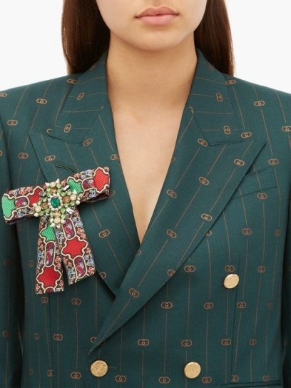 GUCCI Brocade crystal-embellished brooch ~ large jewelled brooches - flipped