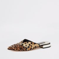 RIVER ISLAND Brown leopard print backless loafers