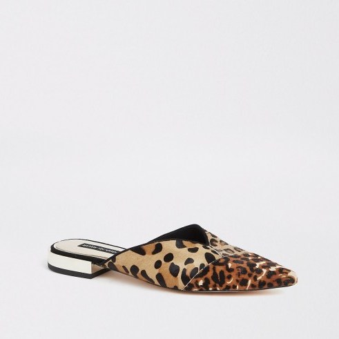RIVER ISLAND Brown leopard print backless loafers - flipped