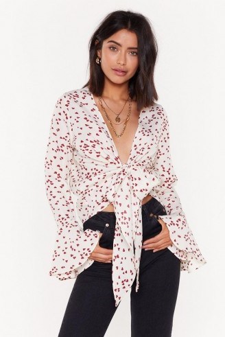 Nasty Gal Captured My Heart Tie Front Blouse Cream | deep plunge top - flipped