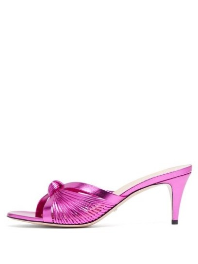 GUCCI Crawford knotted leather mules ~ metallic-pink heels - flipped