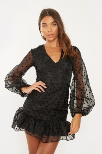 IN THE STYLE CRISTIE BLACK POLKA ORGANZA PUFF SLEEVE DRESS ~ sheer sleeved dresses - flipped