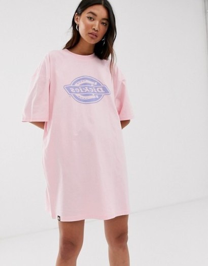 Dickies oversized t-shirt dress with logo in pink - flipped