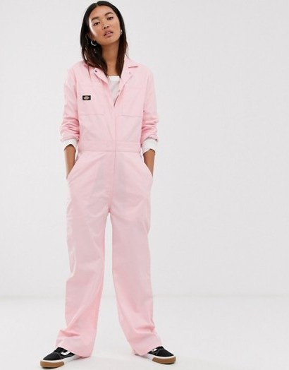 Dickies relaxed boiler suit with woven badge in pink - flipped