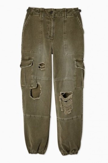 Topshop Distressed Cuff Utility Trousers | ripped green pants - flipped