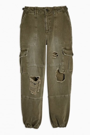 Topshop Distressed Cuff Utility Trousers | ripped green pants