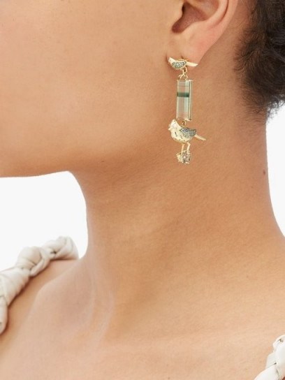 DANIELA VILLEGAS Do Re Mi tourmaline, sapphire & 18kt gold earrings ~ bird drops - flipped