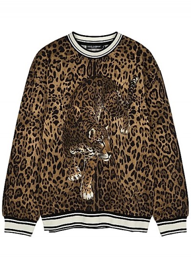 DOLCE & GABBANA Leopard-print jersey sweatshirt ~ animal printed sweatshirts
