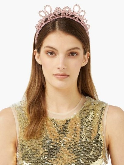 SIMONE ROCHA Double Wiggle crystal-embellished hairband | pink beaded hairbands | luxe hair accessory - flipped