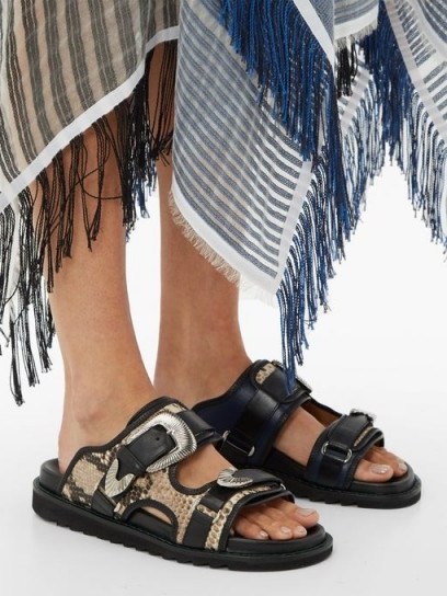 TOGA Double-strap python-effect leather slides / chunky summer flats - flipped