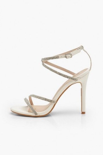 boohoo Embellished Multi Strap Heel Sandals ~ white strappy heels - flipped