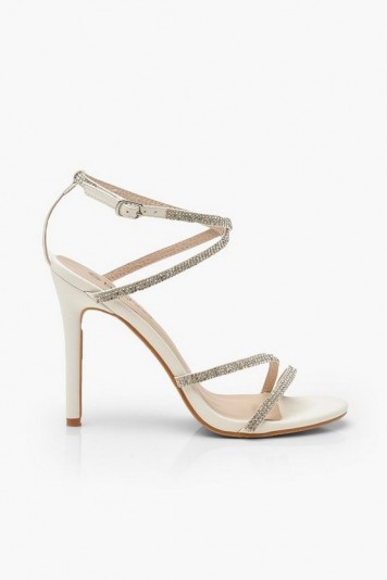 boohoo Embellished Multi Strap Heel Sandals ~ white strappy heels