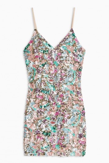 Topshop Embellished Slip Dress – multicoloured sequins – skinny strap evening mini