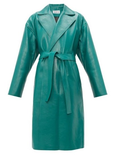 BALENCIAGA Exaggerated-shoulder green-leather wrap coat ~ luxury twist on a classic style - flipped