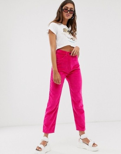 Fiorucci Tara velvet straight leg jean in hot-pink - flipped
