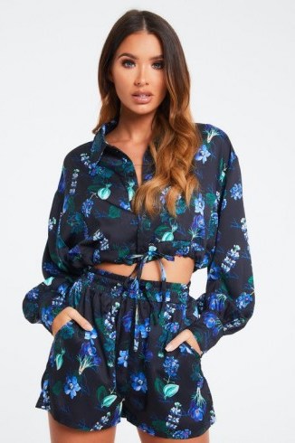 THE COUTURE CLUB FLORAL SIGNATURE TIE HEM SHIRT / oversized cropped shirts - flipped