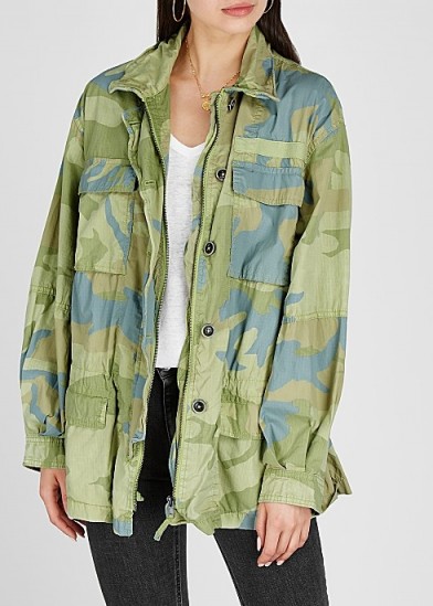 FREE PEOPLE Lead The Way camouflage-print cotton jacket in green and blue