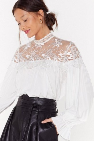 Nasty Gal Get My Heart Lacing High Neck Blouse - flipped