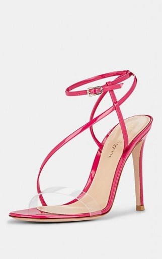 GIANVITO ROSSI Patent Leather & PVC Ankle-Strap Sandals in Fuchsia ~ pink strappy heels - flipped