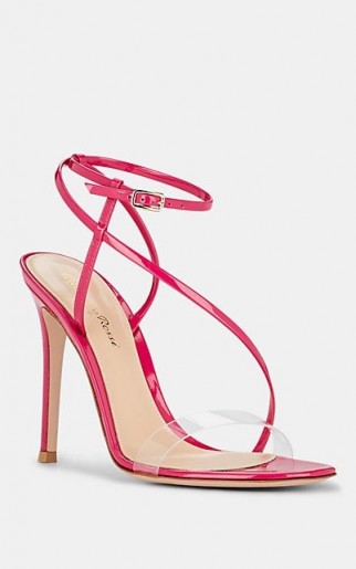 GIANVITO ROSSI Patent Leather & PVC Ankle-Strap Sandals in Fuchsia ~ pink strappy heels