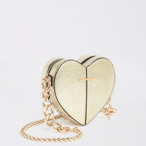 River Island Gold heart shaped cross body bag | metallic crossbody - flipped