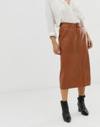 Goosecraft leather midi skirt with belt detail in cognac | wardrobe essential