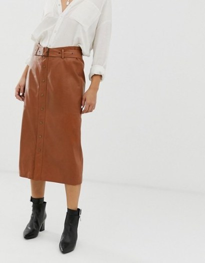 Goosecraft leather midi skirt with belt detail in cognac | wardrobe essential - flipped