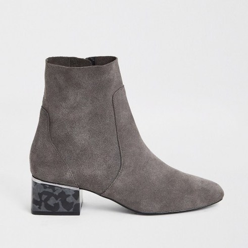 RIVER ISLAND Grey printed bock heel boots - flipped