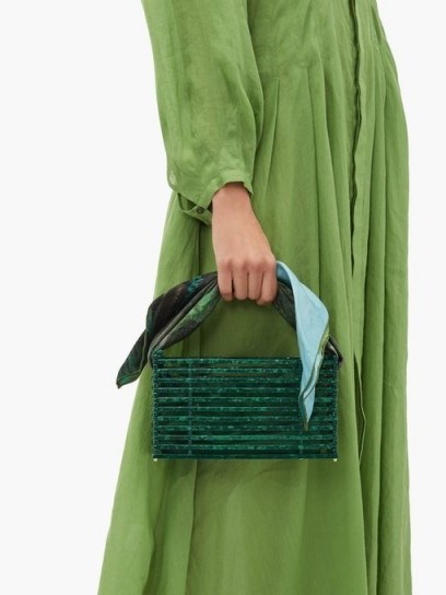 MONTUNAS Guaria scarf-handle acetate box bag in jade ~ green summer handbag - flipped