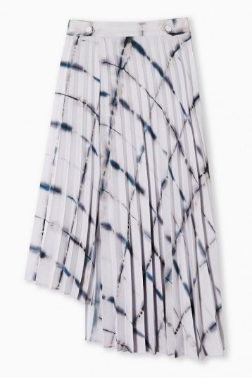 TOPSHOP Ivory Grid Tie Dye Print Pleat Midi Skirt - flipped