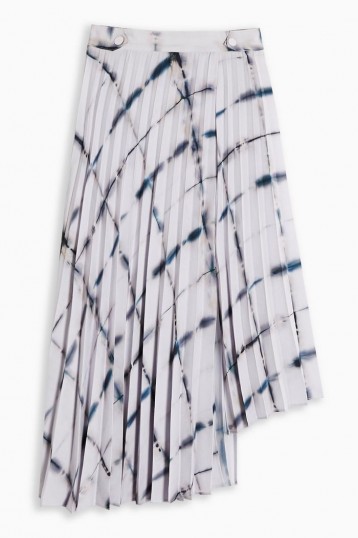 TOPSHOP Ivory Grid Tie Dye Print Pleat Midi Skirt