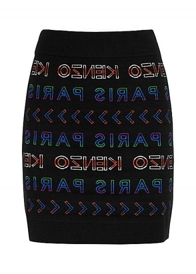 KENZO Black logo-intarsia wool-blend mini skirt / designer knitted skirts - flipped