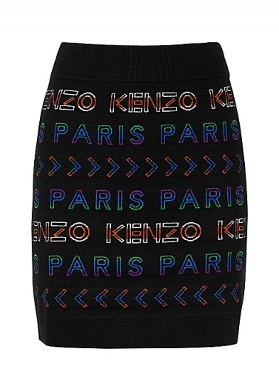 KENZO Black logo-intarsia wool-blend mini skirt / designer knitted skirts