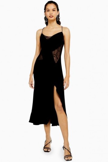 Topshop Lace Panel Slip Dress in Black - flipped