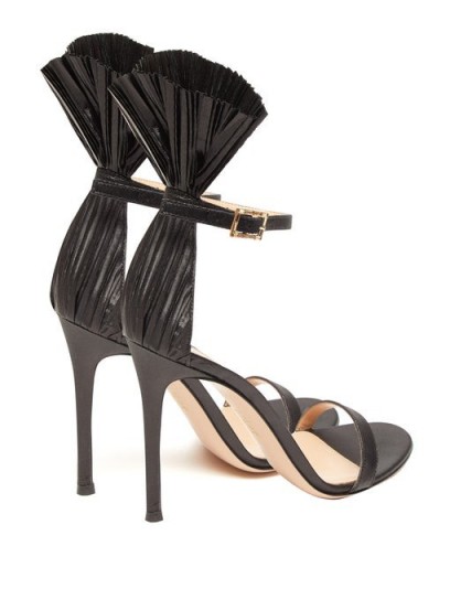 GIANVITO ROSSI Black lamé 105 plissé-cuff stiletto sandals ~ fan detailed event shoes