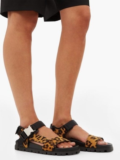 PRADA Leopard-print leather sandals - flipped